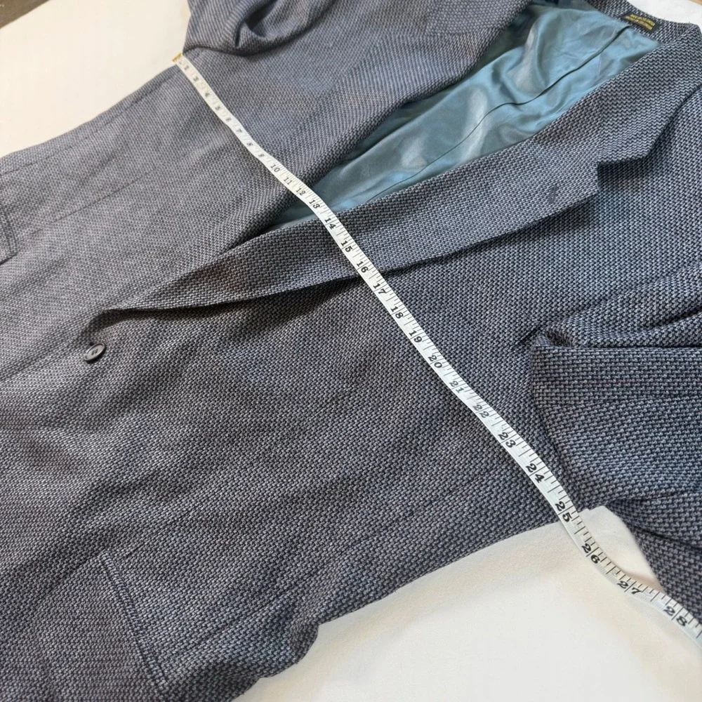 Silk Worsted Wool Blazer Sport Coat Grey Blue Stafford Men's Textured 2-Button